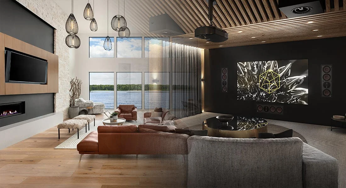 Dedicated cinema room with tiered seating and controlled lighting
