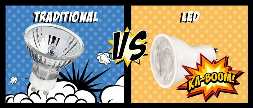 Illustrated comparison of traditional lamps and LEDs