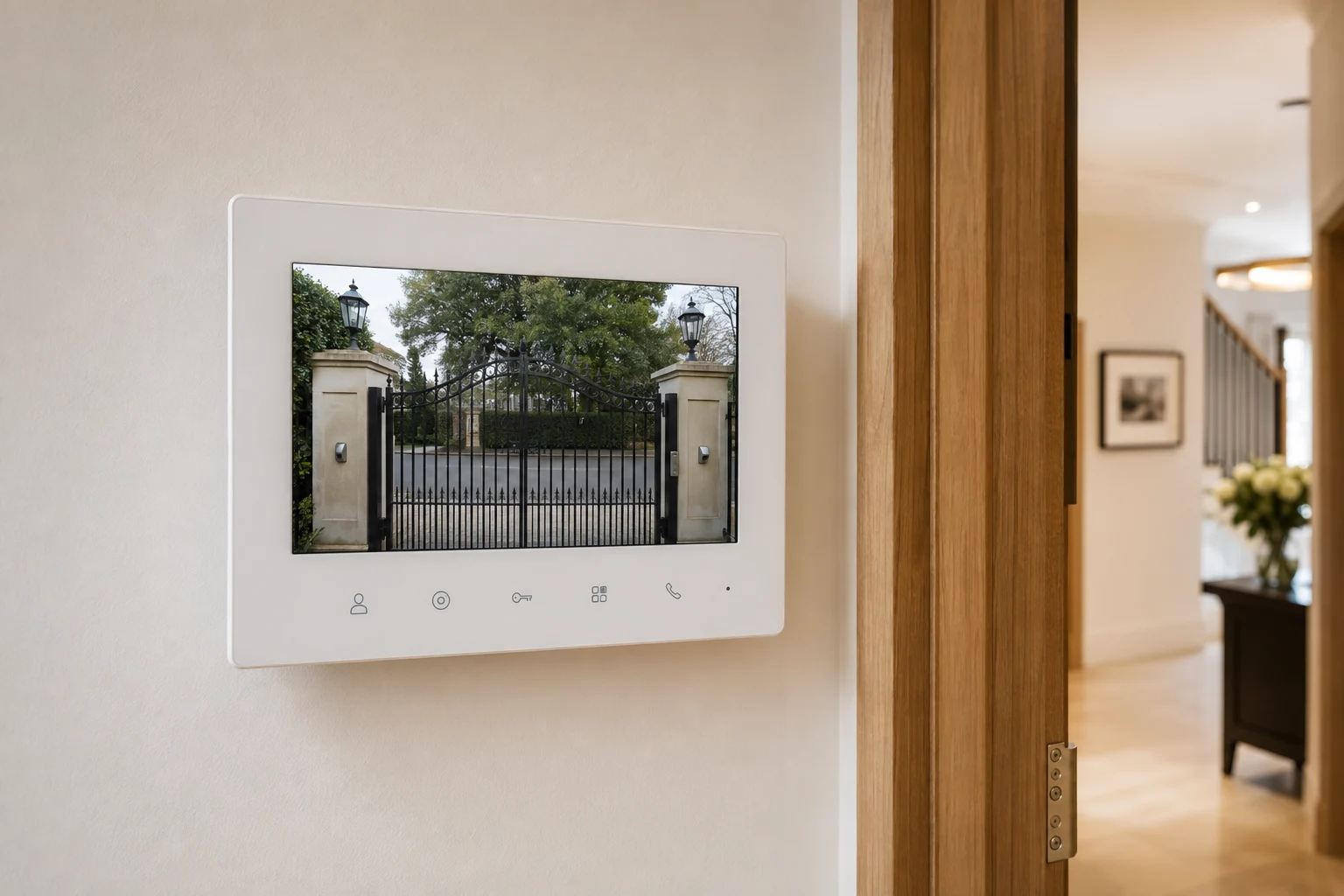 AI-generated illustration of an indoor video intercom monitor