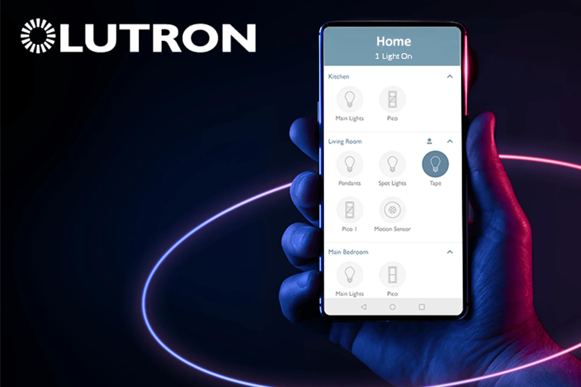 Lutron lighting control and colour scene illustration