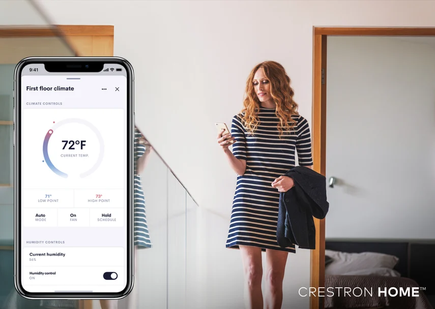 Crestron Home climate control shown on a phone