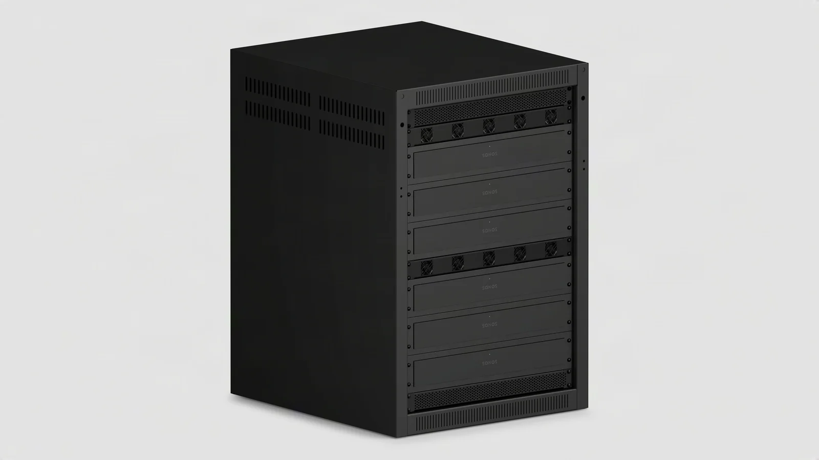 Sonos manufacturer example showing Amp Multi amplifiers installed in an equipment rack