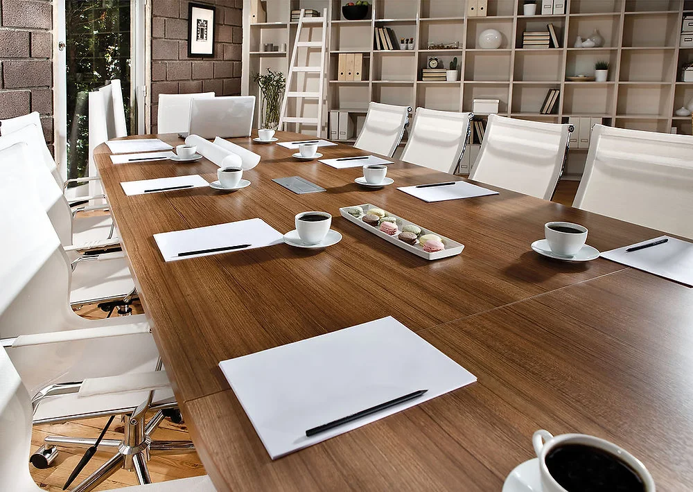 Boardroom table and video meeting display