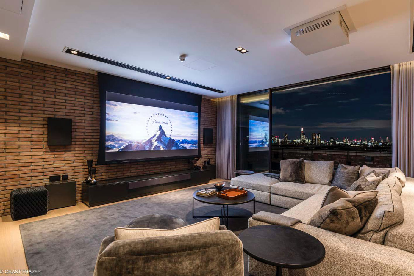 Islington penthouse media room with integrated lighting and audiovisual control