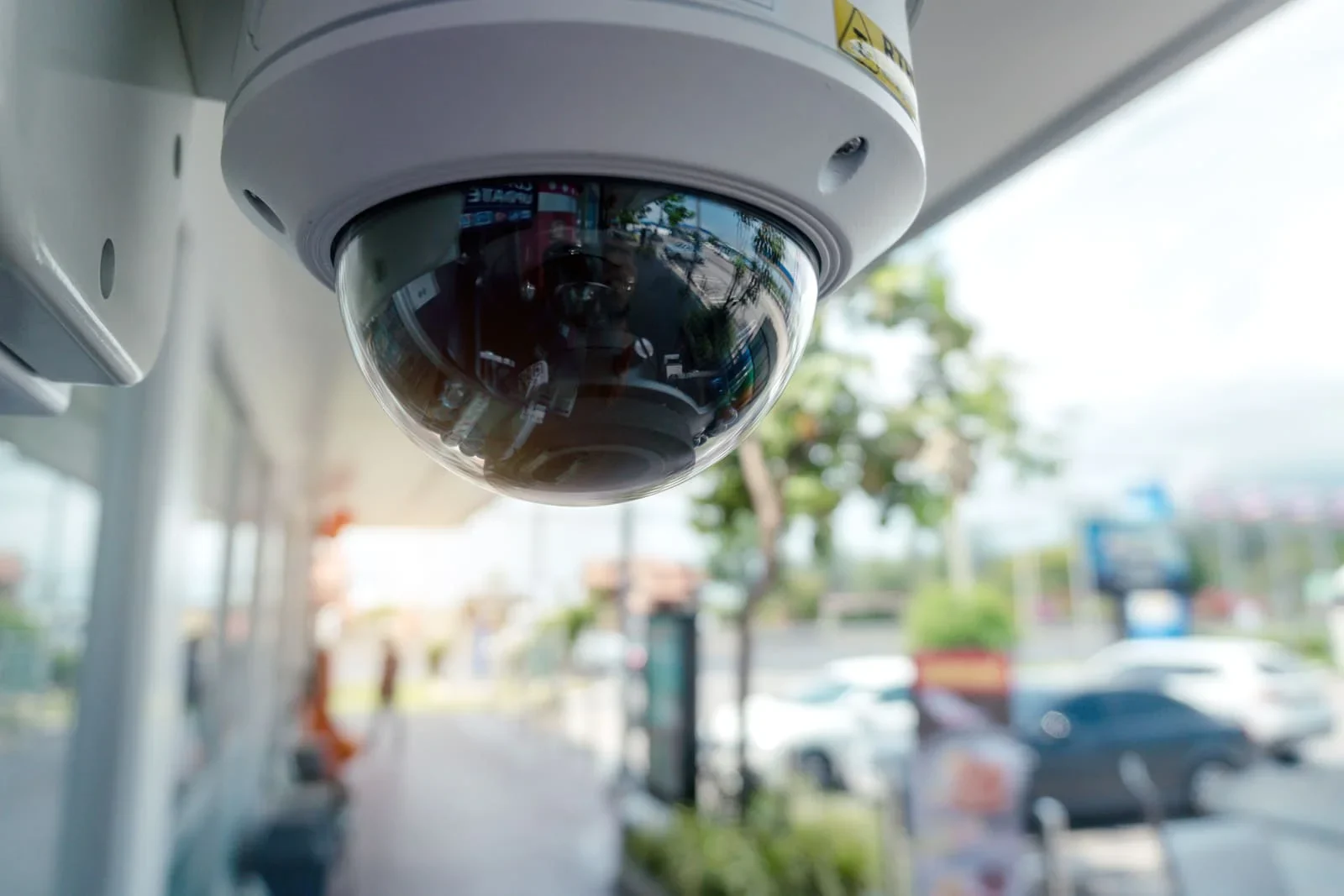 Technician installing a home security camera