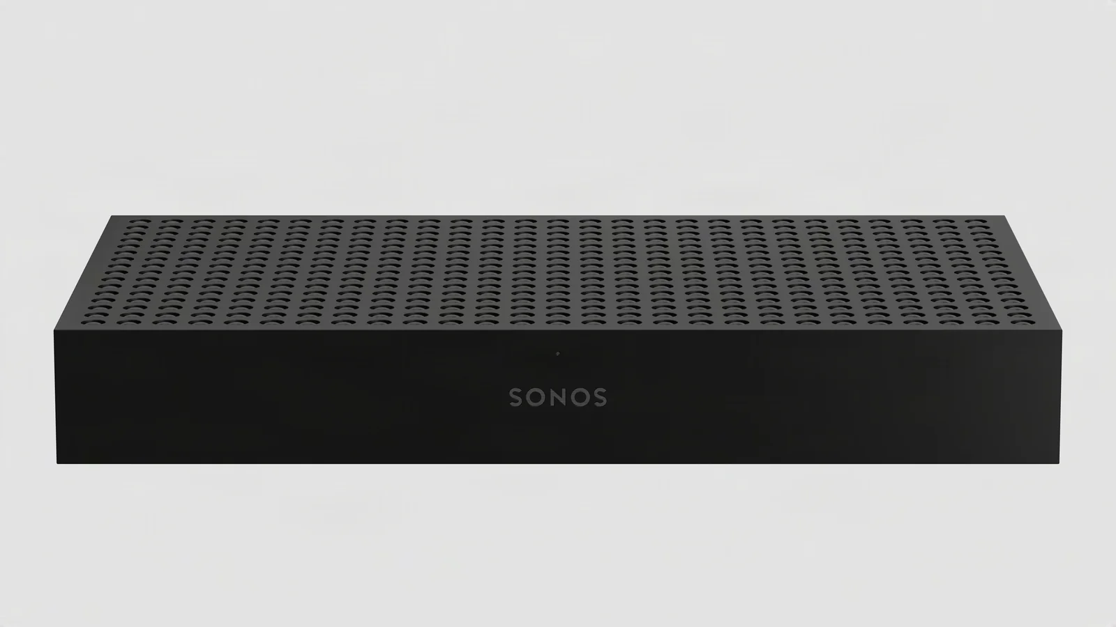 Sonos Amp Multi amplifier viewed from the front, showing the ventilated top and Sonos logo