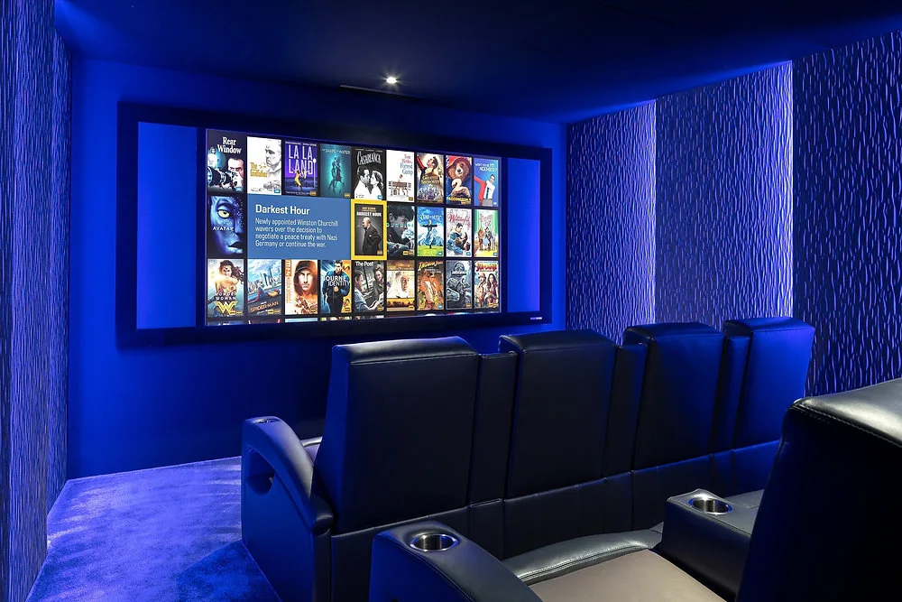 Home cinema with blue accent lighting