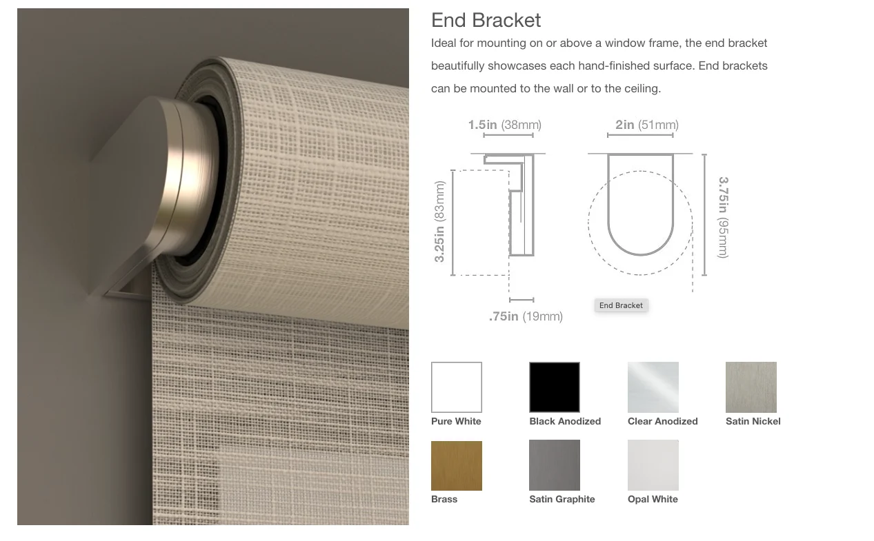 Lutron Palladiom shade fabric and bracket detail