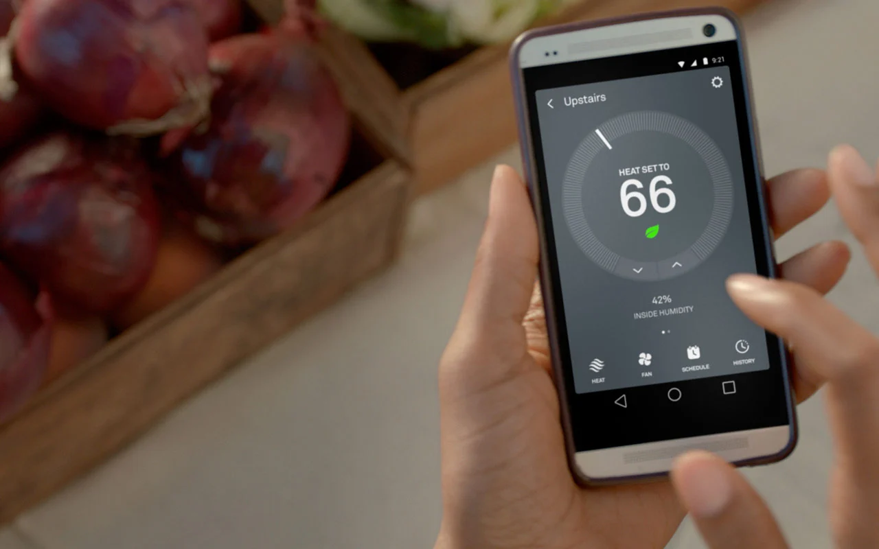 Nest app on a phone showing the heating temperature