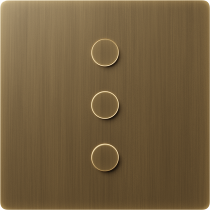 Lutron Alisse three-button keypad in aged brass.