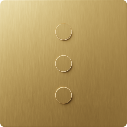 Lutron Alisse three-button keypad in brushed brass.
