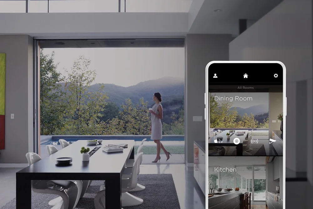 Smart-home control interface beside a room view