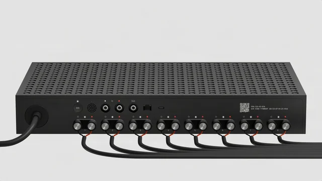 Rear connections of a Sonos amplifier showing speaker outputs, audio connections and Ethernet