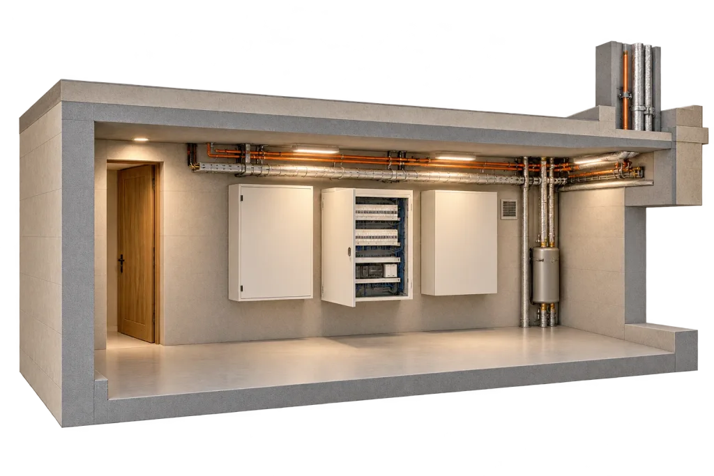 Design illustration of organised control and network equipment.
