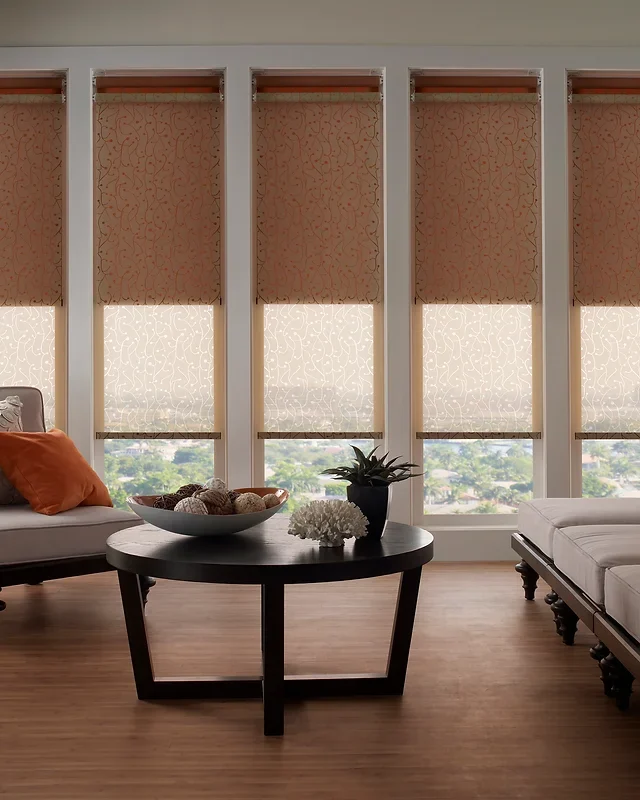 Dining room with coordinated automated shades