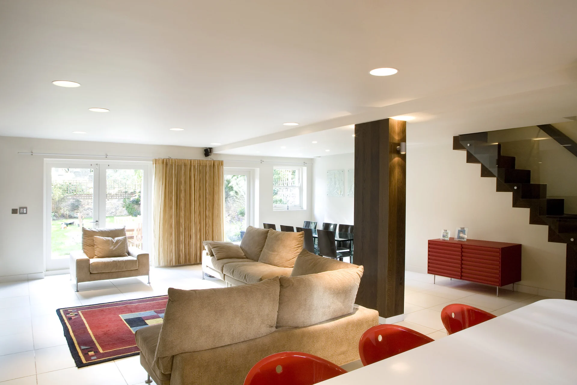 Highbury House living area with recessed lighting